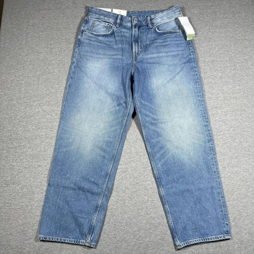 NWT H&M Jeans Mens 33x32 Blue Light Wash Loose Relaxed Straight Skater Y2K